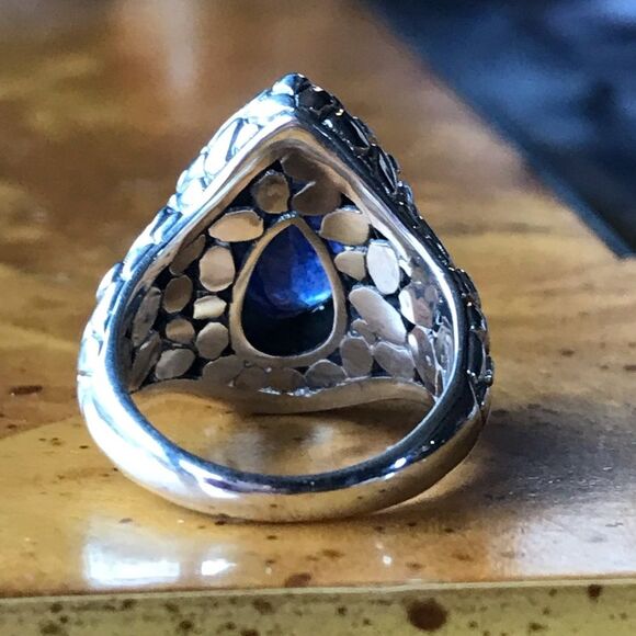 Natural Blue Sapphire Sterling Silver Ring Size 7 - Picture 7 of 10